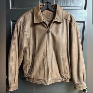 Vintage Bomber Style Brown Leather Jacket Zip Front Men’s Size Medium
